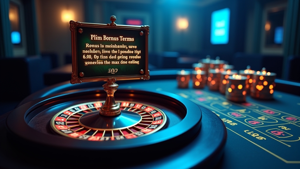 Casino bonus terms screen with wagering numbers and limit icons